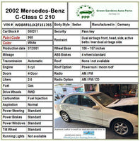 2002 MERCEDES C-CLASS Rear Door Paint Code 960 White Left Driver Side LH